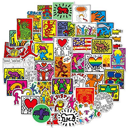 Straßen-Graffiti-Aufkleber für Keith Haring, 50 Stück, wasserdichte Vinyl-Aufkleber für Laptop, Wasserflasche, Skateboard, Fahrrad, Auto, Helm, Computer, Tablet, Erwachsene, Jungen und Mädchen
