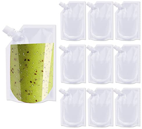 Travel Pouch,10PCS Plastic Reusable Hip Flask with Spout,Drink Pouches for Festivals Hide Alcohol,Juice, Sneak Booze, Liquor, Rum, Water-220ml