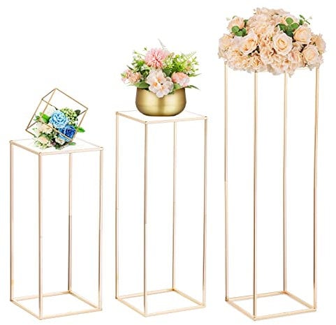 Nuptio Vaso Oro Centrotavola Matrimonio: 60cm+80cm+100cm Fiori Alto Alzate per Allestimenti per Natalizio Feste Tavola Decorazioni - 3 Pezzi Metallo Colonna Portavaso per Interni