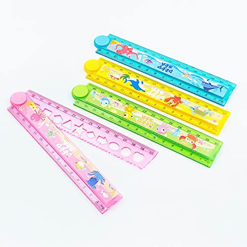 HREDZEO Klapplineal,4 Pcs Klappbares Gerades Lineal 30cm Kunststoff Klapplineal Klapplineal Geometrisches Transparentes Lineal Kunststofflineal für Studenten Schulen Büros und Haushalte