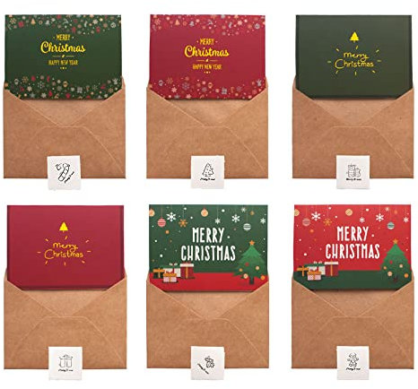 Shulaner Weihnachtskarten Bastelset mit Umschlägen und Aufklebern, Weihnachtskarten Klassisch Christmas Cards Karte Weihnachten Frohe Weihnachtskarte Grußkarten - 12 Stück