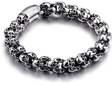 Silberne Armbänder für Männer, Armbänder Männer Skelett Herren Armband Edelstahl Herren Schmuck Witzige Geschenke für Männer