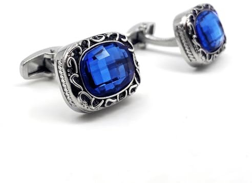 Gemelos para hombre Conjunto de gemelos rectangulares Regalo de cristal azul brillante