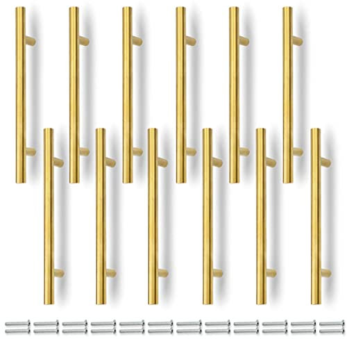 Bwintech 12 Piezas 150MM (96MM Agujero Central) Tiradores Dorados para Tiradores de Cocina, Acero Inoxidable, Ideal para Gabinete, Cajón, Armario