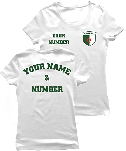 lepni.me Maillot de Football pour Femme du Algérie avec Votre Nom Numéro | Insigne de Drapeau Algérien Personnalisé | Coupe du Monde 2022 (M Blanc Multicolore)