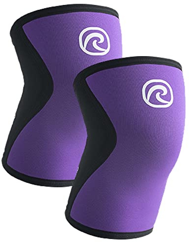 Rehband Kniebandage Kraftsport, Kniestütze für Cross Fit & schweres Training, Knee Sleeve aus 5 mm Neopren, in vielen Farben & Größen, Unisex, Farbe:Lila - 1 Paar, Größe:XS
