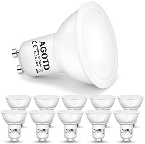 AGOTD GU10 LED Lampe 5W, Spot GU10 Warmweiss Ersetzt 35W Glühbirne, 400LM LED Leuchtmittel 3000K Warmweiß Licht, Kein Flackern, Nicht Dimmbar 120°Abstrahlwinkel Reflektorlampen,10 Stück