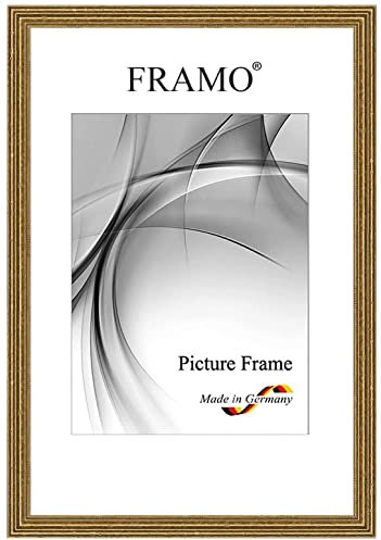 FRAMO Barock Bilderrahmen Barock Antik 29,7 x 42 cm (DIN A3) aus Massivholz | Alt-Gold | Farbe/Größe wählbar | Retro Vintage Antik Rahmen N°089