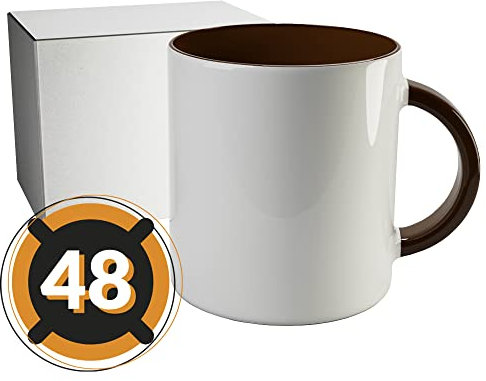 PixColor 48 tasses de sublimation blanches avec intérieur bordeaux | Boîte individuelle neutre | 350 ml (11 oz) | Catégorie AAA | Passe au micro-ondes et au lave-vaisselle | Compatible avec Cricut