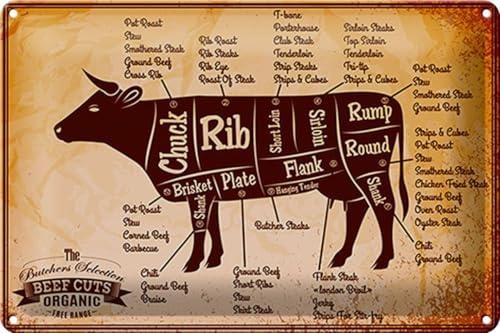 Femer Blechschild Kuh 30x20cm Beef cuts Organic Metzgerei