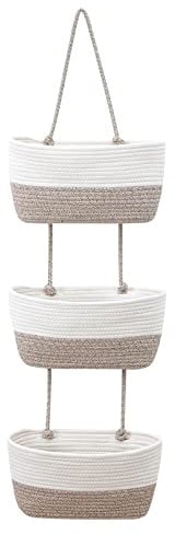 Hängeorganizer, 3 Stufiger Tür Wand Hängend Korb, Wall-Mounted Veranstalter lagerung körbe aus Baumwollseil Gewebt, Hängekorb zur Aufbewahrung für Wohnzimmer, Schlafzimmer, Bad, Kinderzimmer (D)