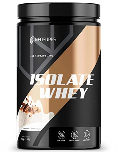 NEOSUPPS Whey Isolate Protein Pulver - Cinnamon Rice Pudding, 750g I Hochwertiger Eiweiss Shake mit Bromelain und Papain Enzymkomplex I Unter 1g Zucker & Fett I 25g Protein pro Portion