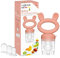 Luxior Fruchtsauger Baby Set peach | Fruchtsauger für Baby + 3 Aufsätze | Schnuller zum Befüllen mit Obst, Gemüse, Brei & Baby Essen | Fruchtsauger Baby ab 3 Monate | BPA-freie Zahnungshilfe