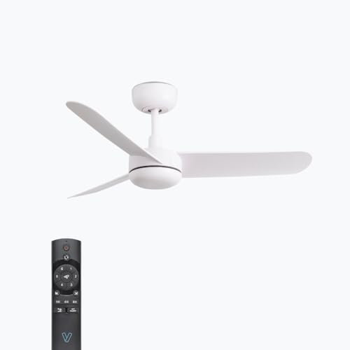 Venyly/BAIRES/Ventilador de techo blanco sin luz Ø90 cm/Ultrasilencioso, bajo consumo, 6 Velocidades, Mando a distancia, Verano-Invierno, temporizador