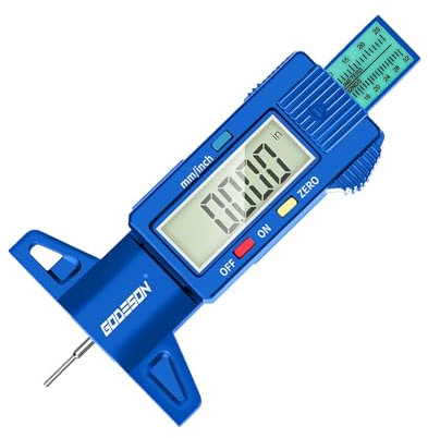 GODESON Blu Digitale spessimetro pneumatici Gauge, 0-25.4 Mm Pollici Pneumatico Guage Digitale con grande display LCD e blu Misuratore Profondità Battistrada Strumento di misura per auto, camion, moto
