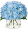 Oairse Hydrangea Artificial Flowers with Vase Blue Faux Hydrangea Flower in Glass Vase with Faux Water Silk Flower Fake Flora Arrangement for Home Bedroom Wedding Dinner Table Centerpiece Decor