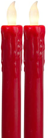 LED Stabkerzen DUO - Echtwachs - flackernde warmweiße LED - H: 25cm 2er Set (rot)