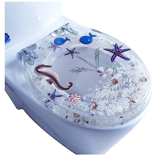 Buhelyc Deckel Mit, Absenkautomatik Kunstharz Motive Toilettensitz, Klodeckel Deckel Transparent, Klobrille Einfache Montage, Abnehmbar, Edelstahl-Doppelscharnier, Einfache Montage(Color:A)