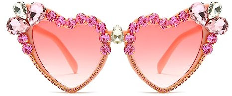 Long Keeper Occhiali da Sole Cuore Donna con Strass Retro Occhiali Festa a Forma di Cuore Colorati Vintage Aesthetic UV400 Protezione, 50MM