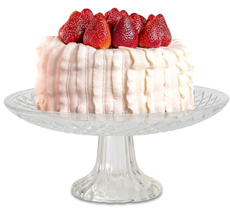 WHW Whole House Worlds Crosby Street - Alzata per torte, stile vintage, in vetro trasparente trasparente, motivo unico, diametro 19 cm