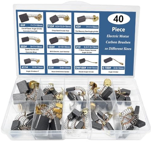 Saipor Lot de 40 balais de charbon de moteur pour outils électriques, balais de charbon moteur pour marteau perforateur, meuleuse d'angle, scie circulaire