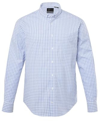 JP 1880 Chemise à Carreaux Traditionnelle, Manches Longues et col à Pointes boutonnées (Petits Boutons), Coupe Modern Fit - Jusqu'au 8 XL Pierre Bleue 8XL 826587720-8XL