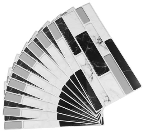 27 Pièces Sticker Mural Imitation Marbre Noir Et Blanc Autocollant Imitation Marbre Sticker Mural Salle De Bain Panneau Mural 3d Peler Et Coller Le Dosseret Décorer Pvc Imperméable