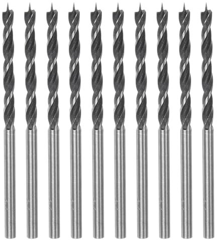 HARFINGTON 10pcs Brad Point Drill Bits 3mm(1/8) Dia Straight Round Shank Metric Brad Point Spiral Twist Drill Bits for Softwood Hardwood Plywood Plastic Rubber, Black