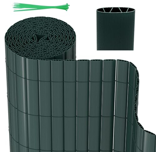 Herrselsam Brise-vue en polychlorure de vinyle avec serre-câbles, résistant aux intempéries, pour jardin, balcon, terrasse, structure interne en W, lamelles renforcées, vert, 100 x 400 cm