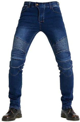 CFlong Herr/kvinnor motorcykel kevlar jeans motorcykel skyddande byxor förstärkta denimbyxor Kevlar fodrade CE-godkända höft och knä avtagbar pansarbyxa, BLÅ, 5XL