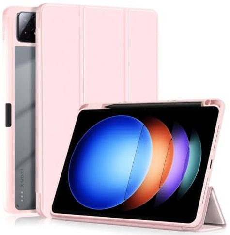 QINOUK Funda para Xiaomi Pad 6S Pro 12.4, [Función de Soporte] Funda Ultrafina de TPU Blando, Acrílico Claro Antiarañazos Funda para Xiaomi Pad 6S Pro 12.4-Rosa