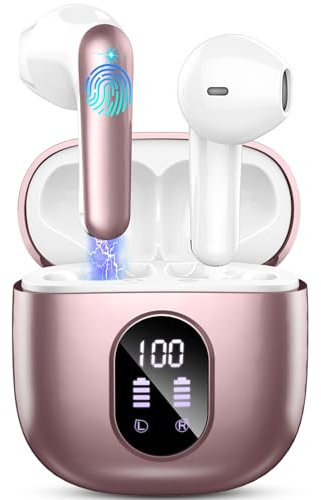 Auriculares Inalambricos Bluetooth, Auriculares Bluetooth 5.4 con 4 HD Mics, 50Horas HiFi Estéreo Cascos Inalambricos Bluetooth con ENC Reducción de Ruido, Audifonos IP7 Impermeable, Pantalla LED