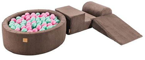 MEOWBABY Schaumstoff Bausteine Kinder mit Bällebad 90x30cm – Softbausteine Baby – Softbausteine XXL für Kinder – Baby Klettern Indoor – Schaumstoffklötze für Spiel, Cord, Braun