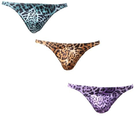 Maiclaice Homme Imprimé Léopard Tanga Taille Basse Bikini Slip sous-vêtement Doré Violet Bleu X-Large