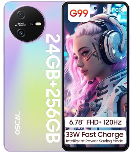 OSCAL TIGER 12 Mobile Phones,Helio G99 Gaming Phone,4G Android Phone,24(12+12)GB+256GB/TF 1TB, 6.78” Inch HD&120HZ Dual Sim Free Unlocked Smartphone,5000mAh (33W),64MP+13MP/NFC/Face/Fingerprint-Purple
