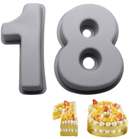 Oupados 10 Inch Numbers 18 Baking Moulds 3D Number Cake Molds Number Cake Pan Suitable for Anniversary Birthday Wedding Party DIY (Grey)