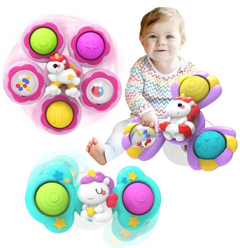 seveclotree Jouet pour Bébé 1 an,Fille Jouets Sensoriels,Baby Spinner Ventouse Jouet Jouets de Bain,Cadeaux pour Garçons et Filles,3PCS