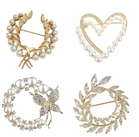 Lilbitty 4 Stück Broschen Set für Frauen, Hochwertige Elegante Accessoires, Schmuck Broschen mit Kunstperlen, Brosche Pins in Gold und Silber für Kleidung, Taschen, Schals