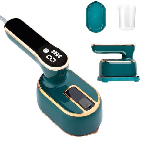Mini plancha de vapor con pantalla LCD, 1000 W, plegable, portátil, suela de cerámica antiadherente, pequeña plancha de vapor para el hogar y los viajes (negro)