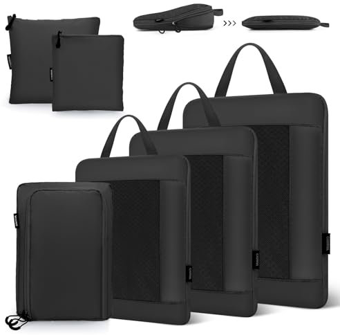 Carttiya Koffer Organizer Kompression Set, Packwürfel Set Kompression Ihres Reisegepäcks, Compression Packing Cube, Komprimierbaren Packwürfeln zur Organisation Packtaschen Set (6 Stück, Schwarz)