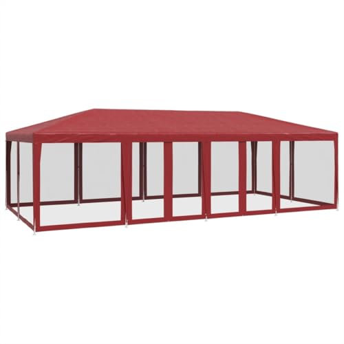 vidaXL Tente de fête avec 12parois latérales en Maille Rouge 8x4m PEHD, Tente, Tente à baldaquin, auvent de Gazebo, Tente de Gazebo, Tente de Jardin