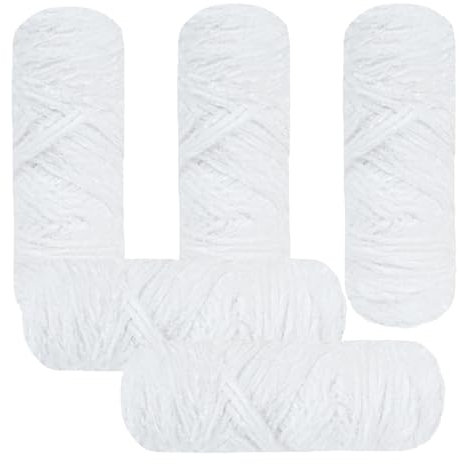 AUAUY Samtig Babywolle, Samt Wolle 500g(5×100g), Samt Chenille Garn, Kuschelweich Chenillegarn, Flauschige Weich Plüschwolle, Häkelgarn Wolle Zum Stricken & Häkeln Accessoire Kleidung Decken-Weiß