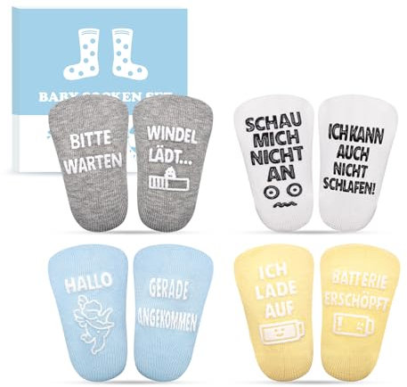 Fettwal 4 Paare Baby Socken 0-12 Monate, Babygeschenke zur Geburt Junge Mädchen, Baby Geschenk Junge Mädchen, Neugeborenen Geschenk, Babyparty Geschenk, Personalisierte Geschenke Babysocken