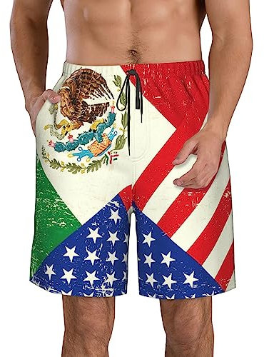 TTYDOKLA Maillot de bain pour homme imprimé drapeau mexicain américain, short de plage confortable pour homme, pour la natation, le surf et au quotidien, blanc, XL