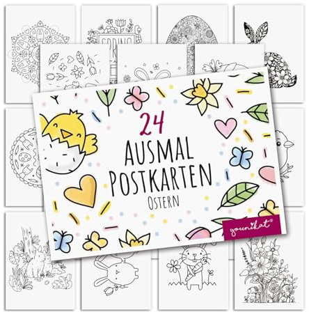younikat Ostern Postkarten zum Ausmalen 24 Stk. I DIN A6 I Kinder Erwachsene I zum Selbstgestalten I Frühling Oster-Hase I dv1549