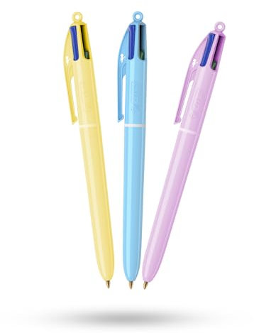 BIC Lot de 3 stylos pastel 4 couleurs rétractables avec quatre encres vives assorties pour l'école, le bureau et le codage couleur