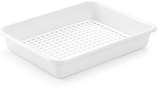 Acan Tradineur - Set di 4 vassoi frigoriferi con griglia, in plastica riutilizzabile, scongelamento cibo, prodotto in Spagna, 35 x 27 x 6 cm, colore: bianco