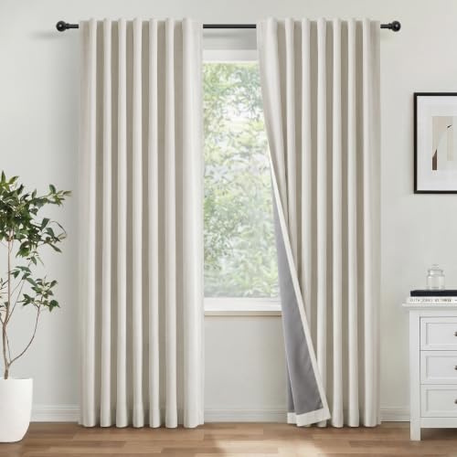 INOVADAY 100% Verdunklungsvorhänge Hellbeige 2 Stück, H 200 x B 140 cm | Gardinen Blickdicht Wohnzimmer, Vorhang Blickdicht Leinenoptik, Thermovorhang, Geräuschreduzierend, Flexibel Aufzuhängen,OEKO