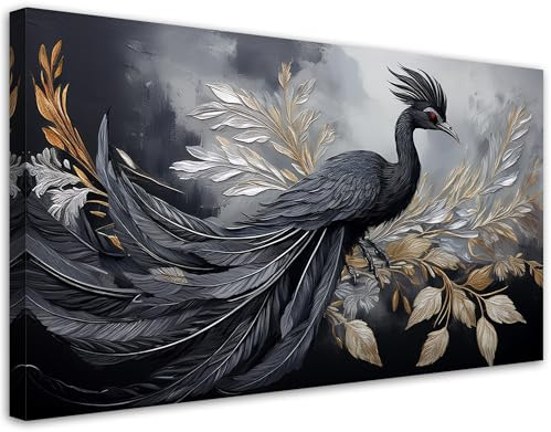 Feeby Bilder - Foto Geschenk - Pfauen Vögel Tiere Glamour - 120x60 1tlg - Leinwandbilder Wohnzimmer - Wandbild über dem Bett - Bild Schlafzimmer - Aesthetic Zimmer Deko - Modern Pictures