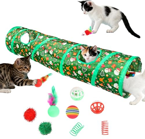 FairyPeach Katzentunnel Geschenke Set Weihnachten (11 Stück), Katzenspielzeug Katze ToysSet, Katzenspielzeug Set Naturmaterialien, KatzenspielzeugBall, Katze Ball Zwitschern